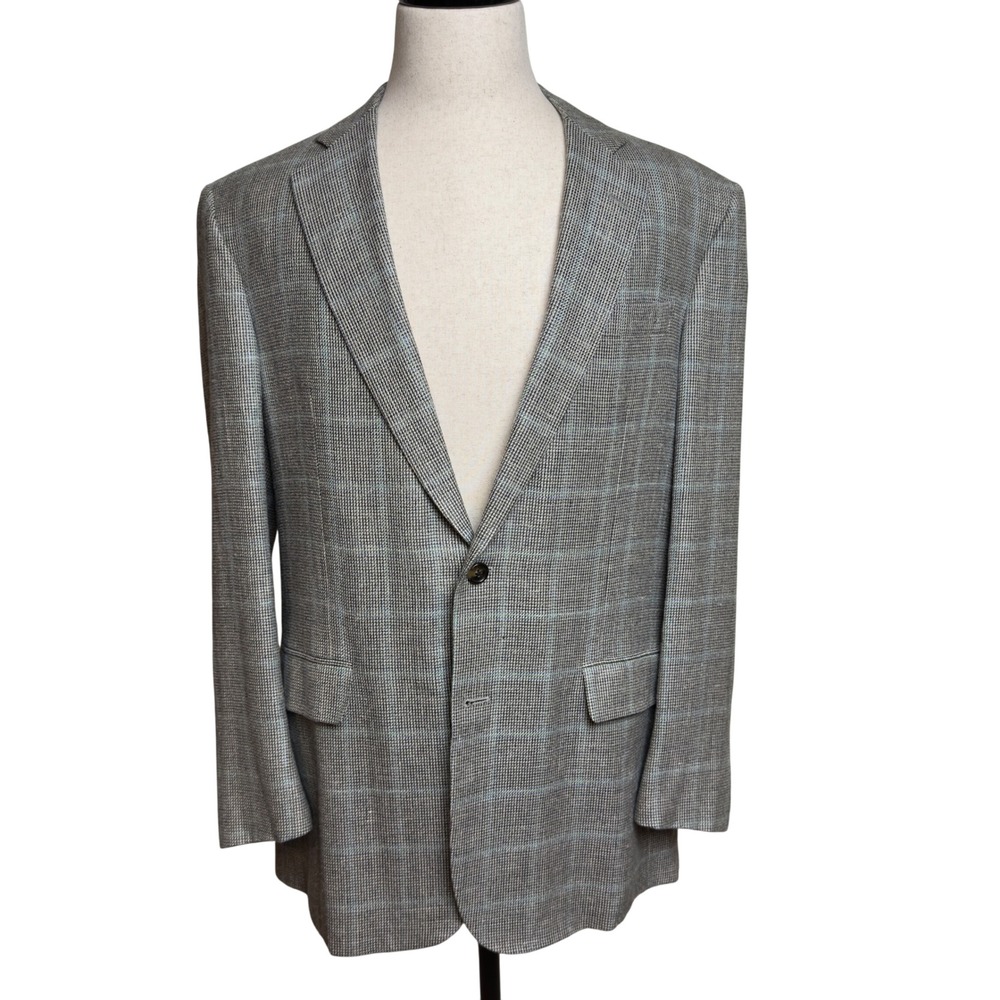 Brooks‎ Brothers E Thomas Men's 42L Madison Blazer Windowpane Silk Linen Wool